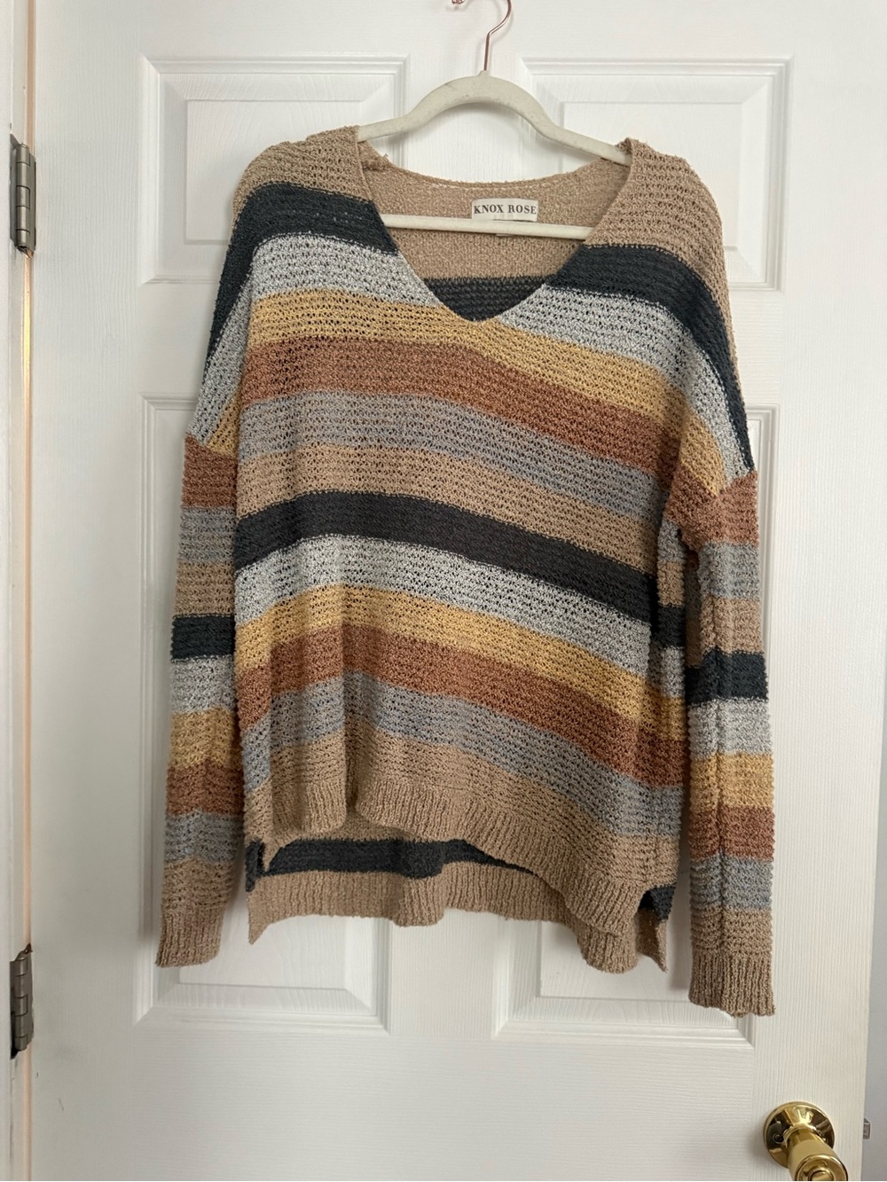 Target Knox Rose Women's Striped V‑Neck Sweater - Tan Multi